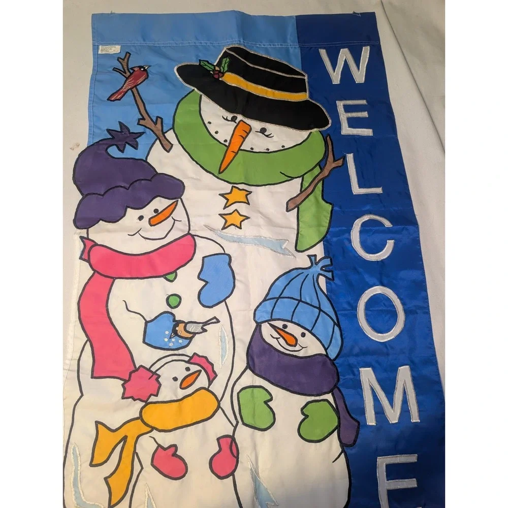 Vintage Y2K Christmas Snowman Family Outdoor Garden Flag 26